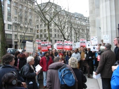 Staff rallying at London's BBC Bush House