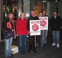 Picture of overnight picket line at Broadcast Centre, White City West London