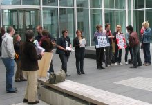 Pickets opposing the sell-off outside BBC Broadcast on May 23