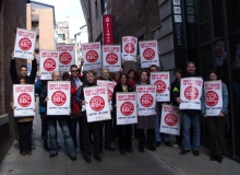 Staff on strike last year at BBC Scotland where compulsory cuts are threatened.