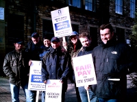 Strikers outside Yorkshire TV on April 8